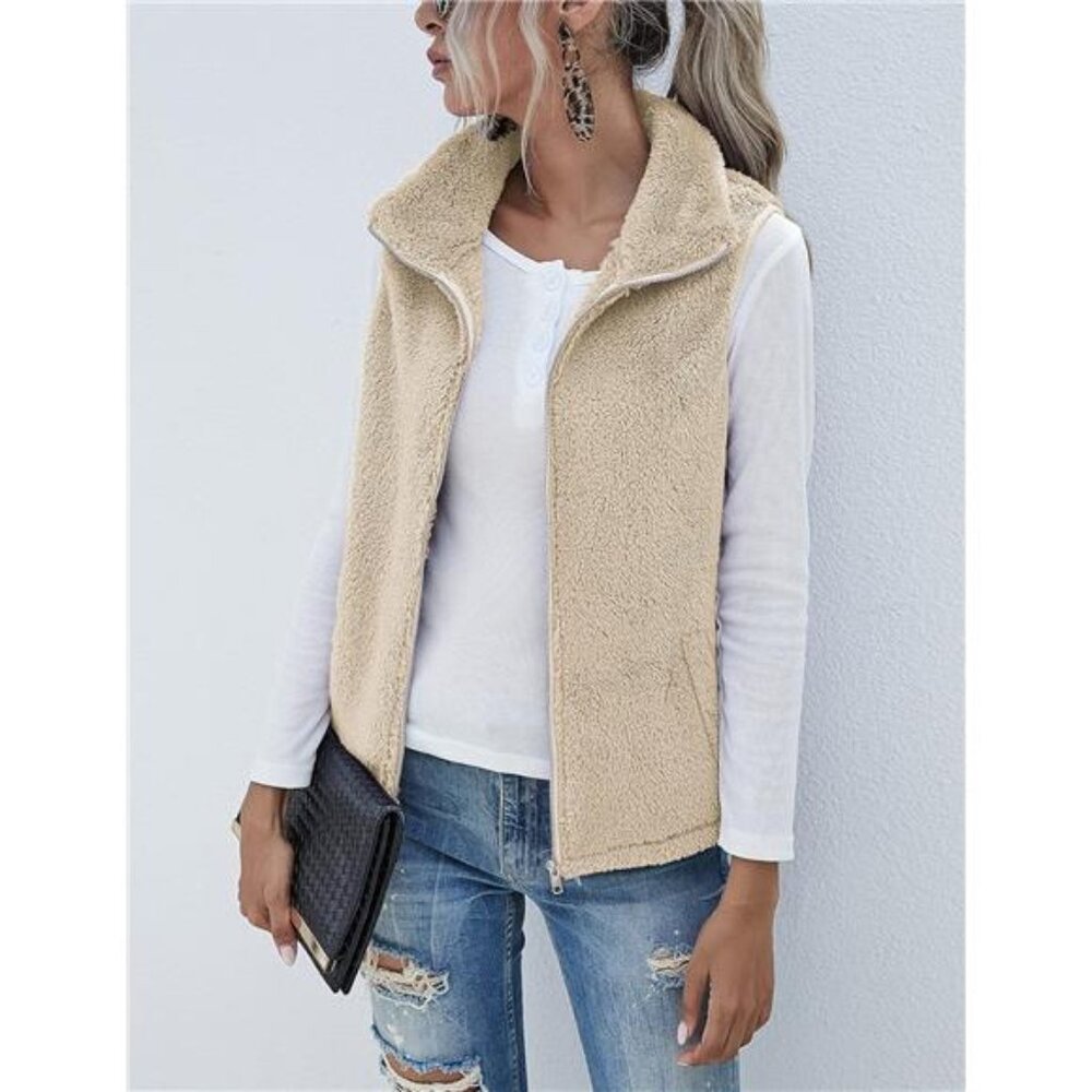Womens Fuzzy Sherpa Fleece Lightweight Vest - Picture 3 of 7
